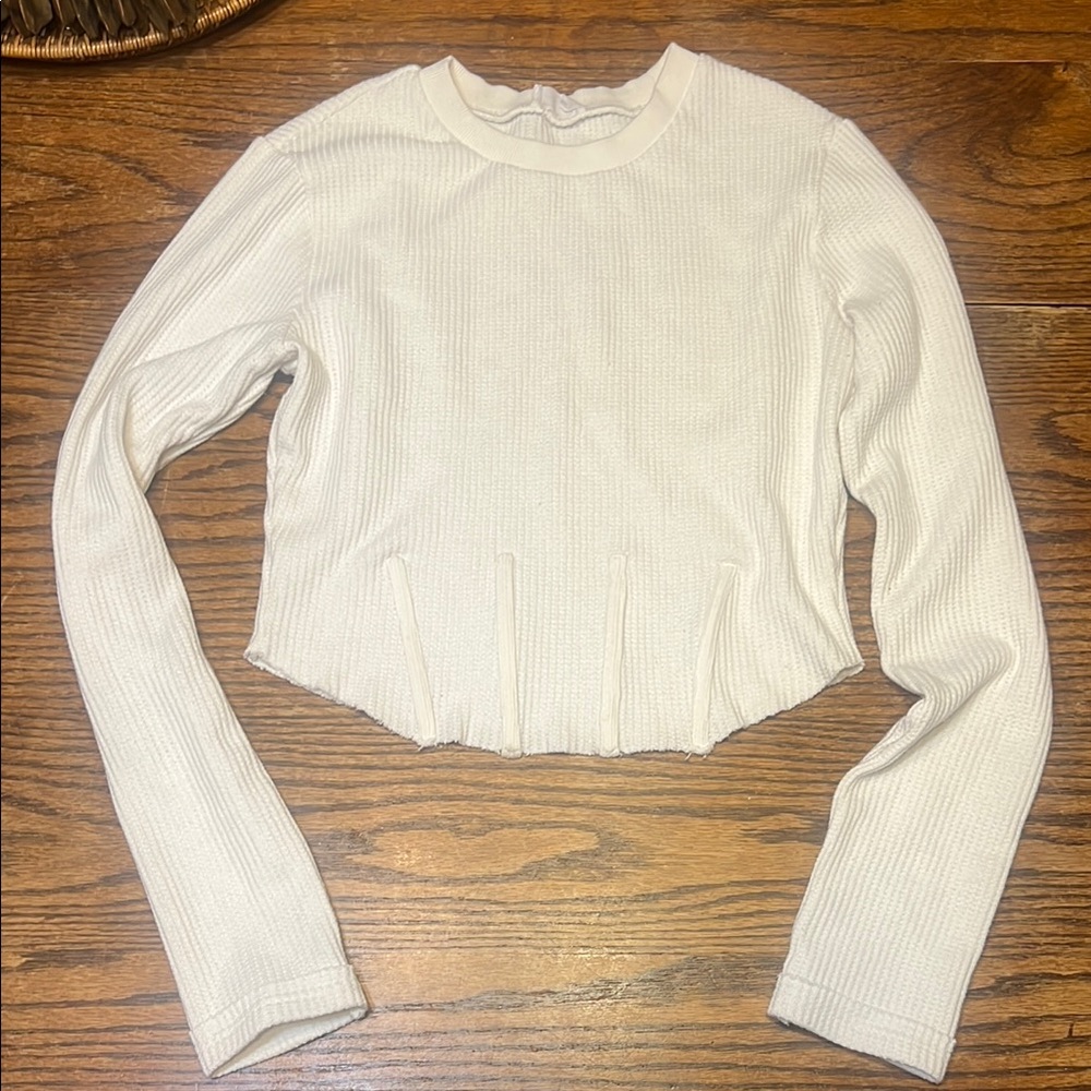 Lucia Bobbles and Lace Waffle corset  Long Sleeve Crop Top